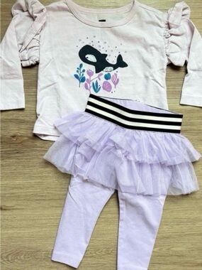 Tea Collection Orca Whale Tutu Leggings Set 6-9M Purple Ruffle Outfit